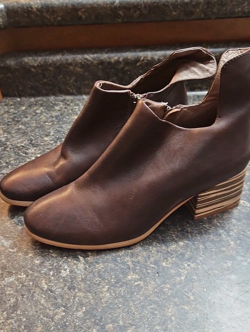 Antelope Dark Brown Leather Cutout Ankle Booties